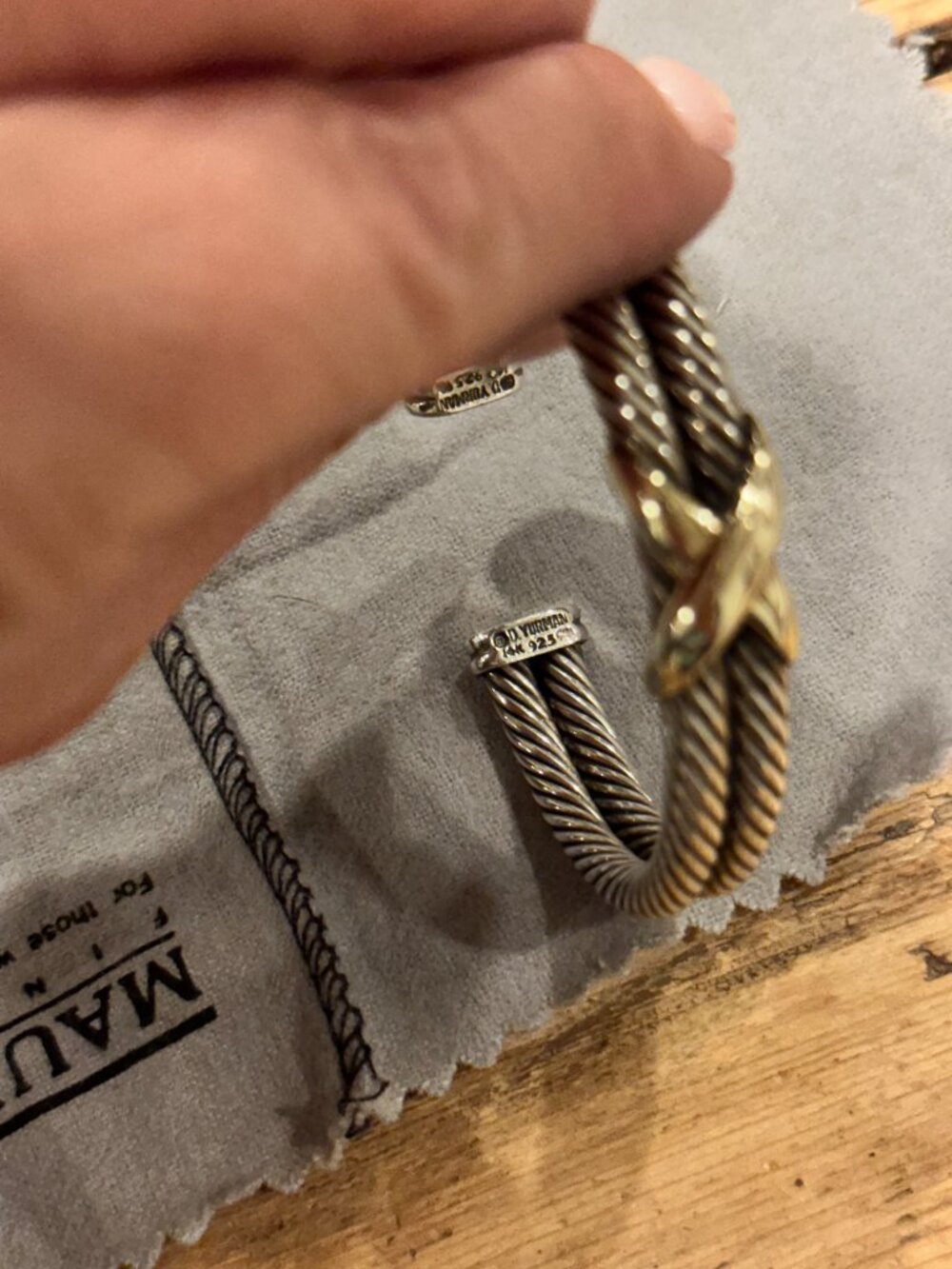 David Yurman 8 mm sterling silver stacked cable with 14k gold X - Picture 3 of 4
